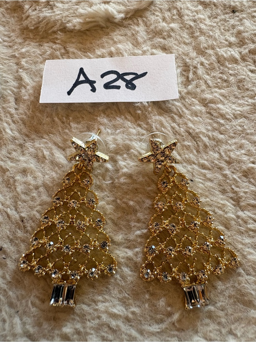 Gold Crystal Holiday Tree Drop Earrings